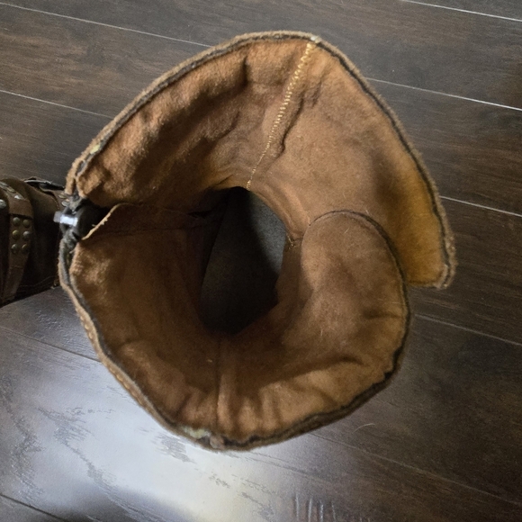 Studded Buckle Moto Boots Brown Suede Leather Mid-Calf Chunky Heel EU 41 - Picture 10 of 11